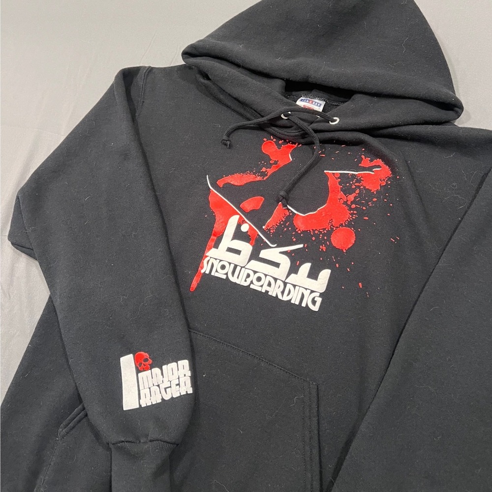 Jerzees Super Sweats skateboarding Graphic Hoodie Black Red Mens Medium Pullover